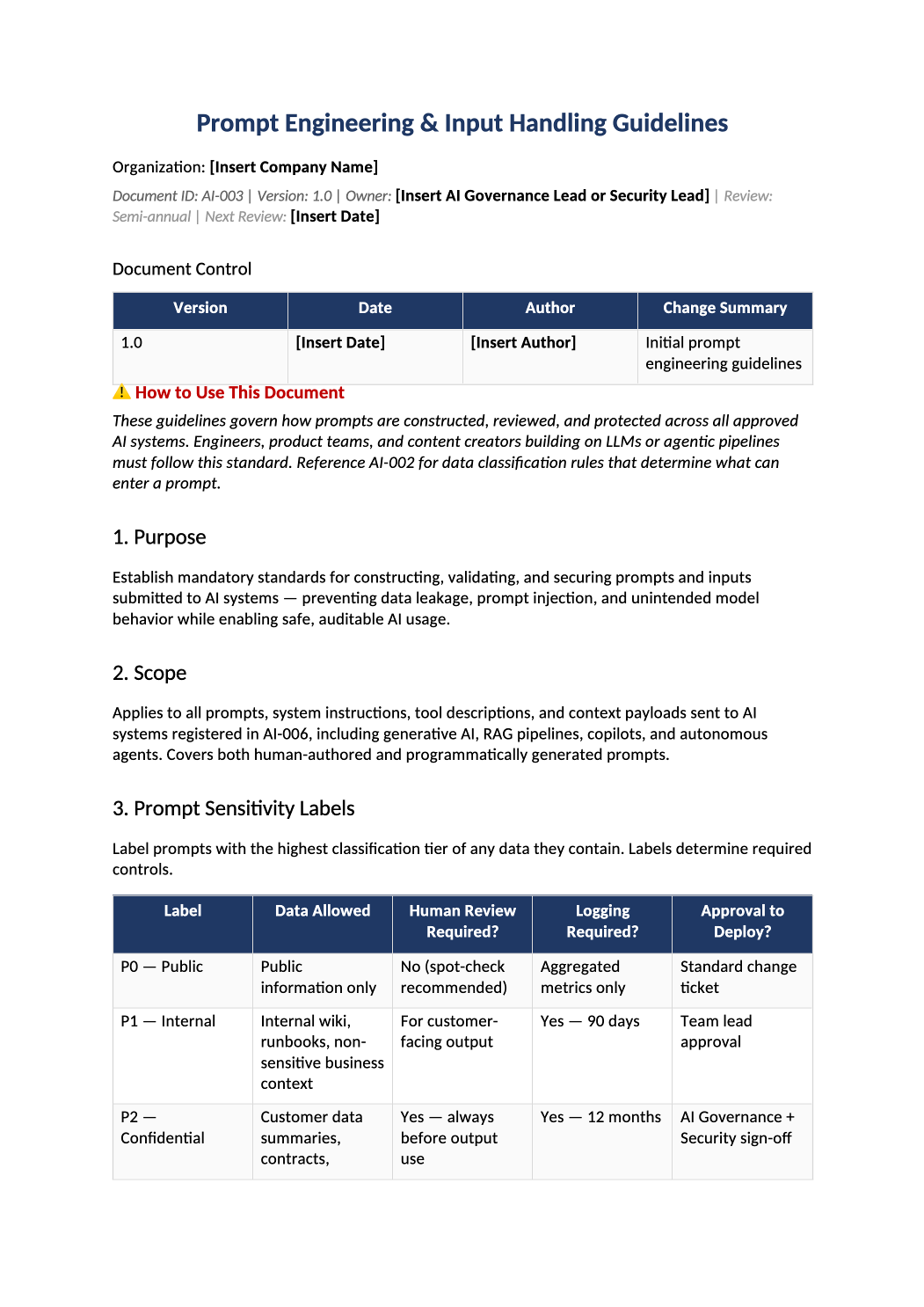 prompt engineering security guidelines template preview (AI-003)