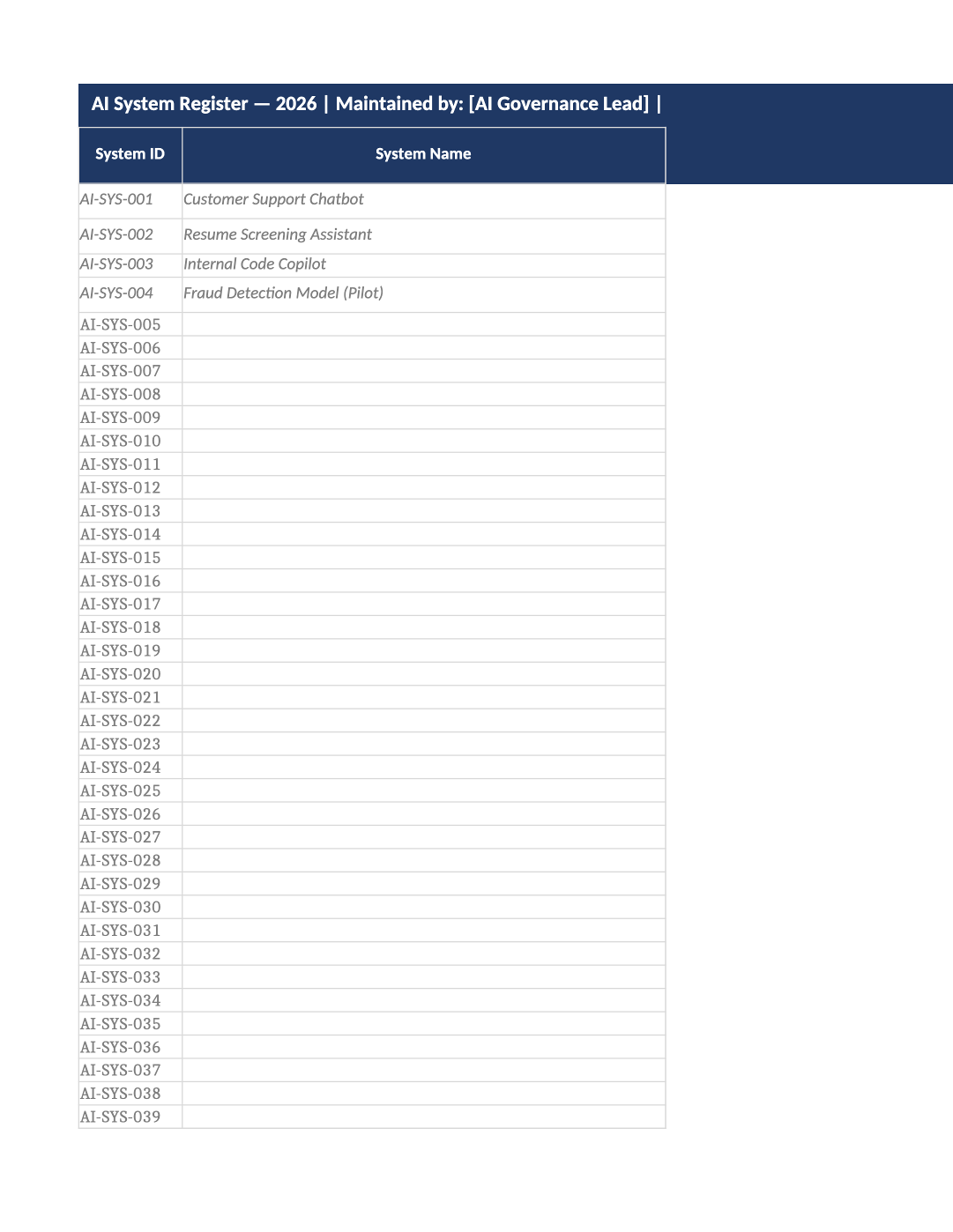 AI system inventory register template preview (AI-006)