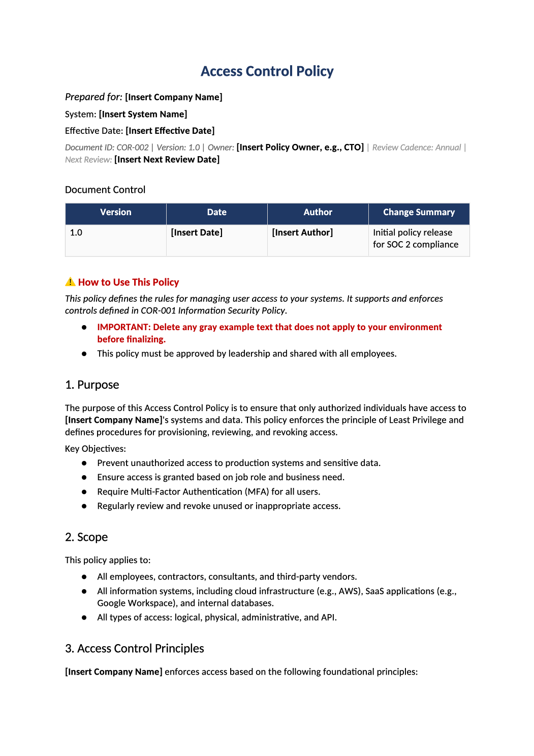 access control policy template preview (COR-002)