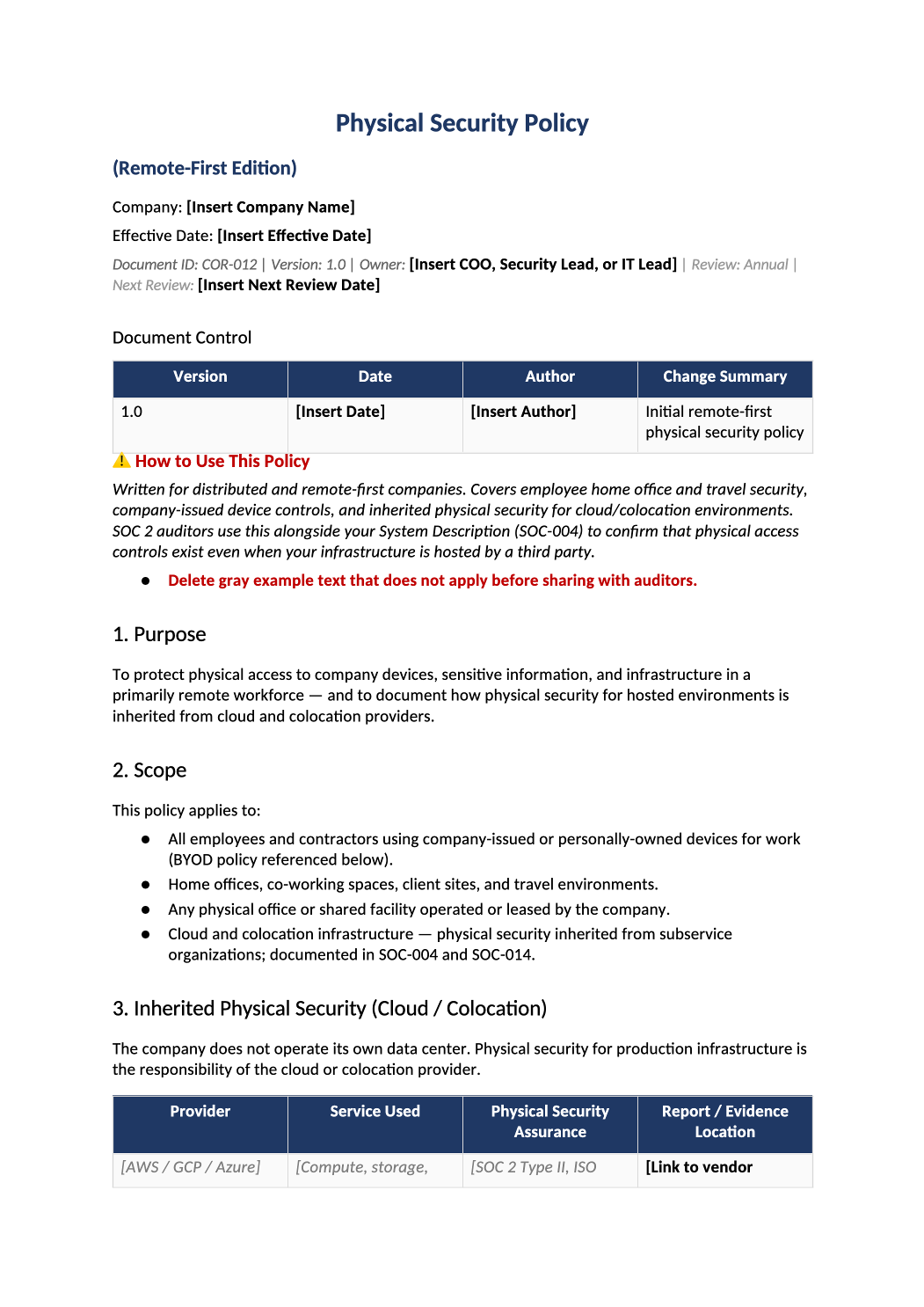 physical security policy template preview (COR-012)