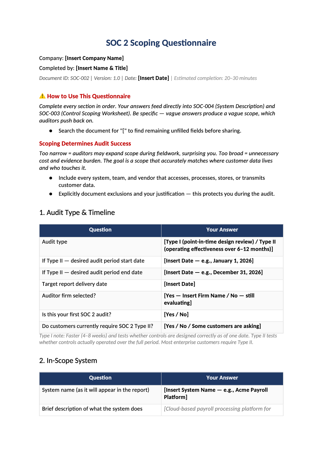 SOC 2 scoping questionnaire preview (SOC-002)