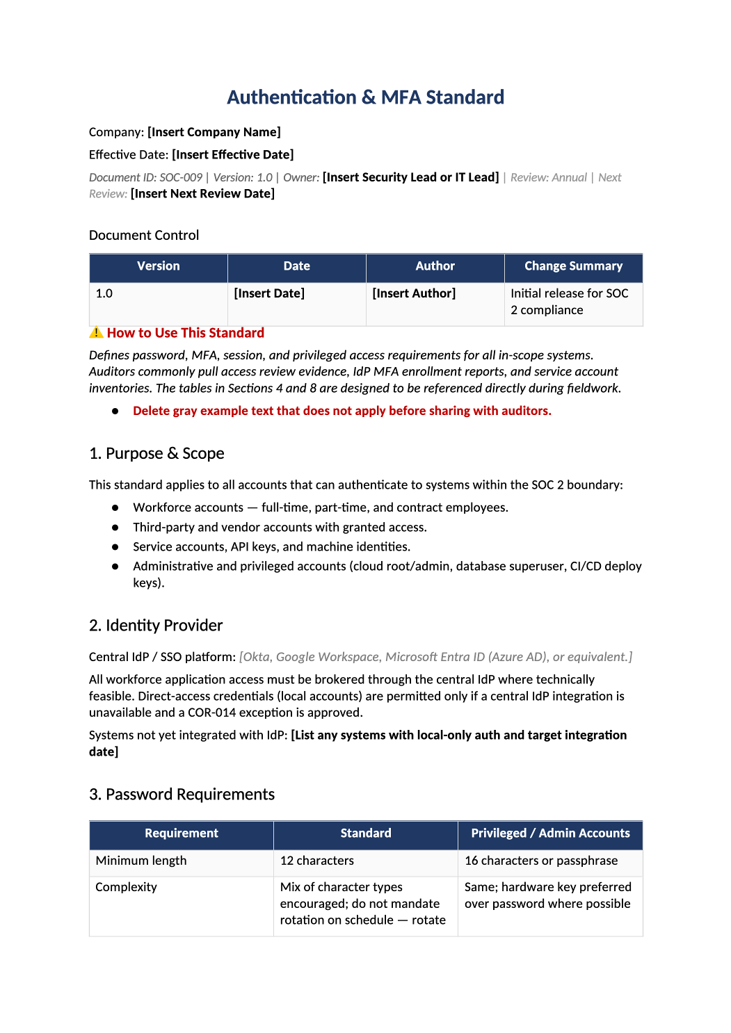 MFA policy template SOC 2 preview (SOC-009)