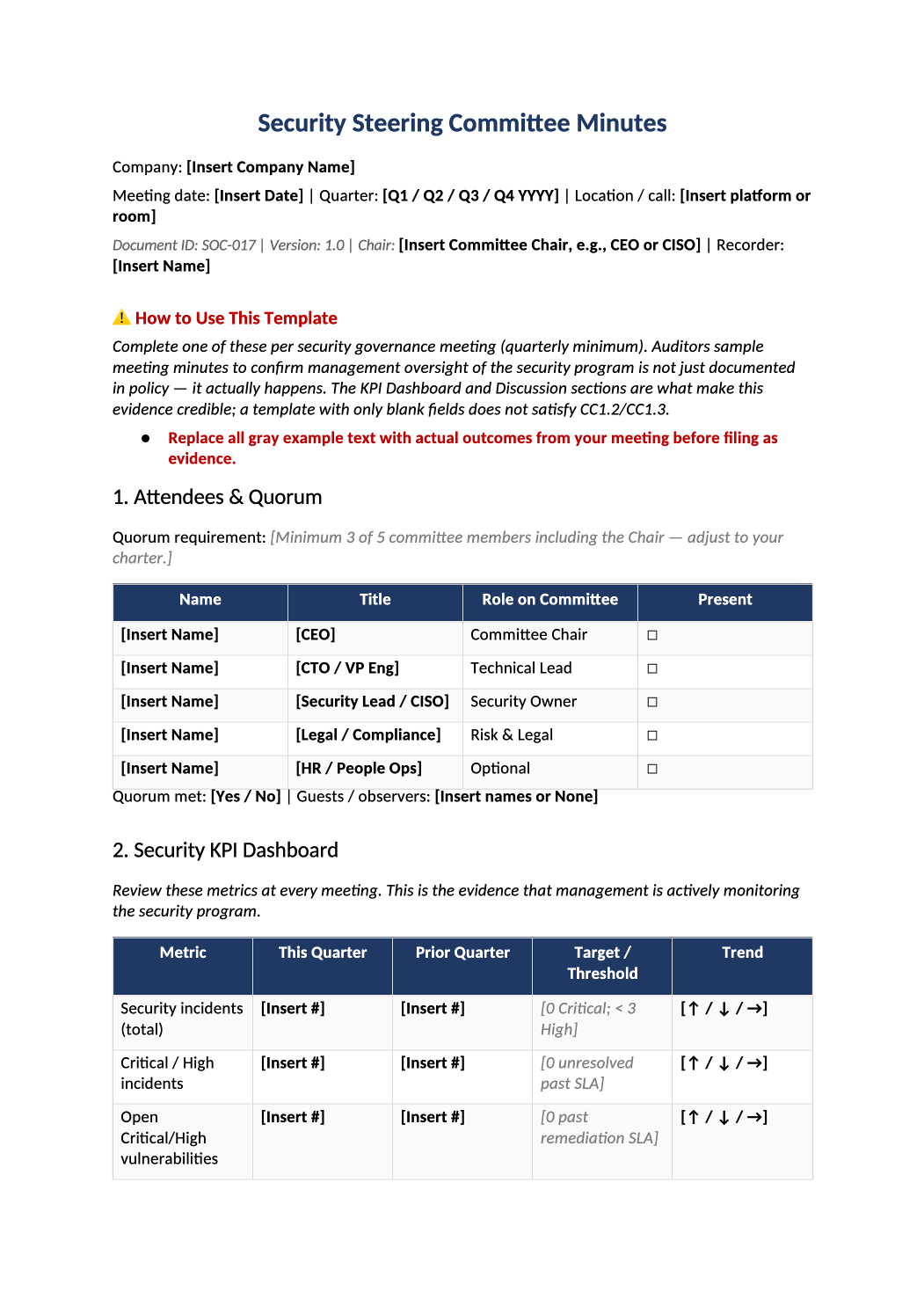 security committee meeting minutes template preview (SOC-017)