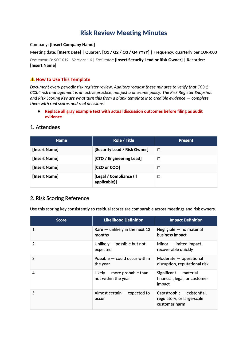 risk review meeting minutes template preview (SOC-019)