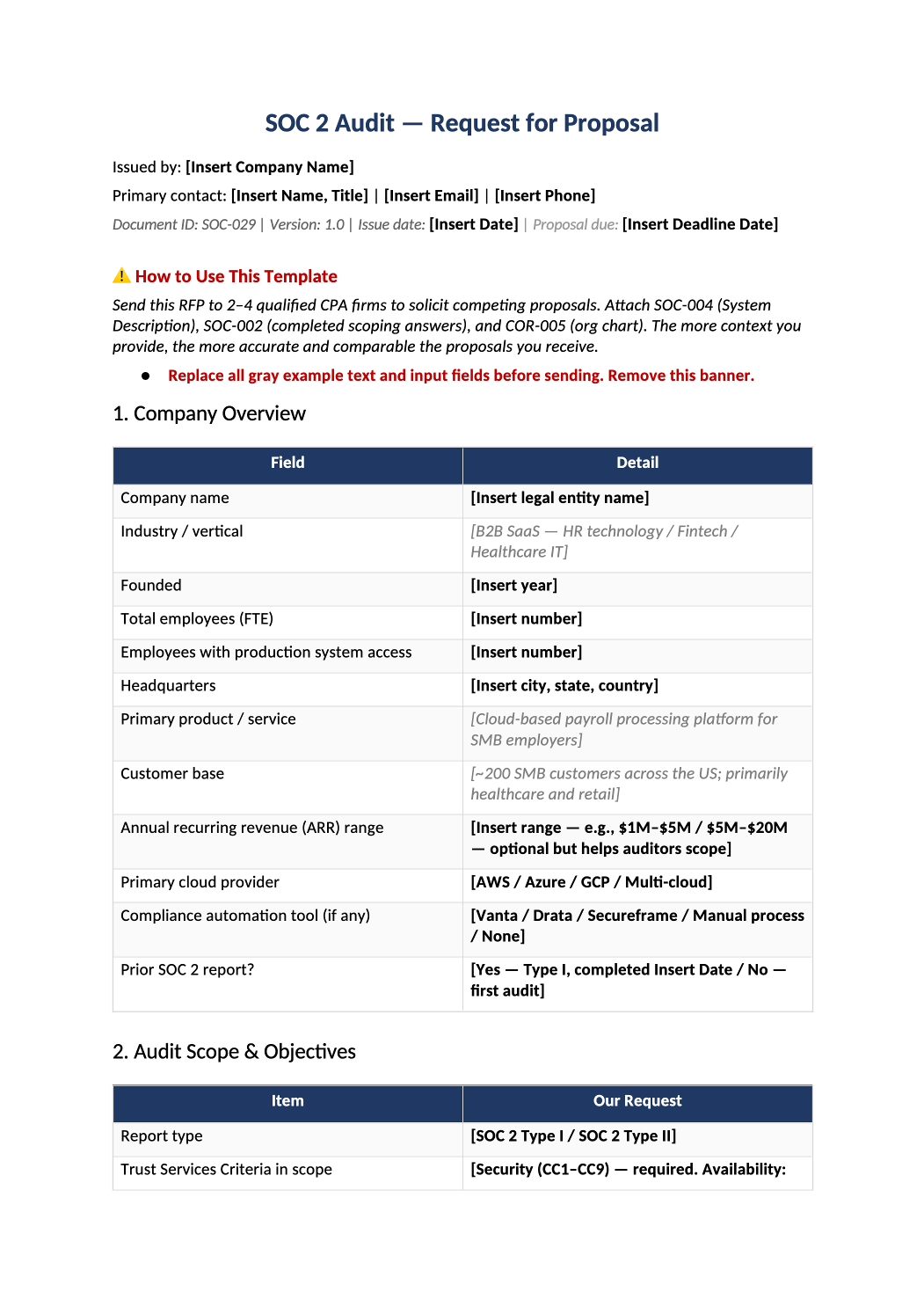 SOC 2 audit RFP response template preview (SOC-029)
