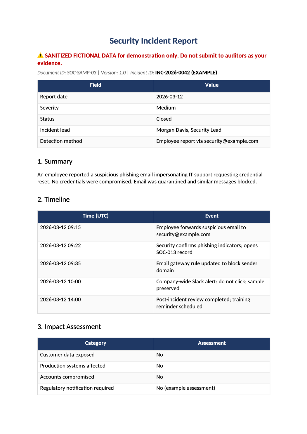 sample SOC 2 incident report example preview (SOC-SAMP-03)